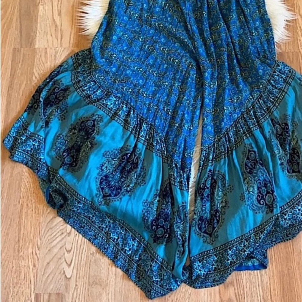 ANGIE Pants Skirt Wide Leg Boho Blue Green Black Rayon Flowy Hi Lo Size Small